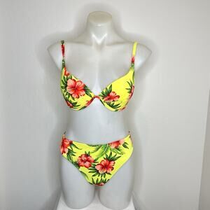 Vintage Y2K Cherokee 2 Piece Bikini Swimsuit Set Womens 10 High Waist Bright